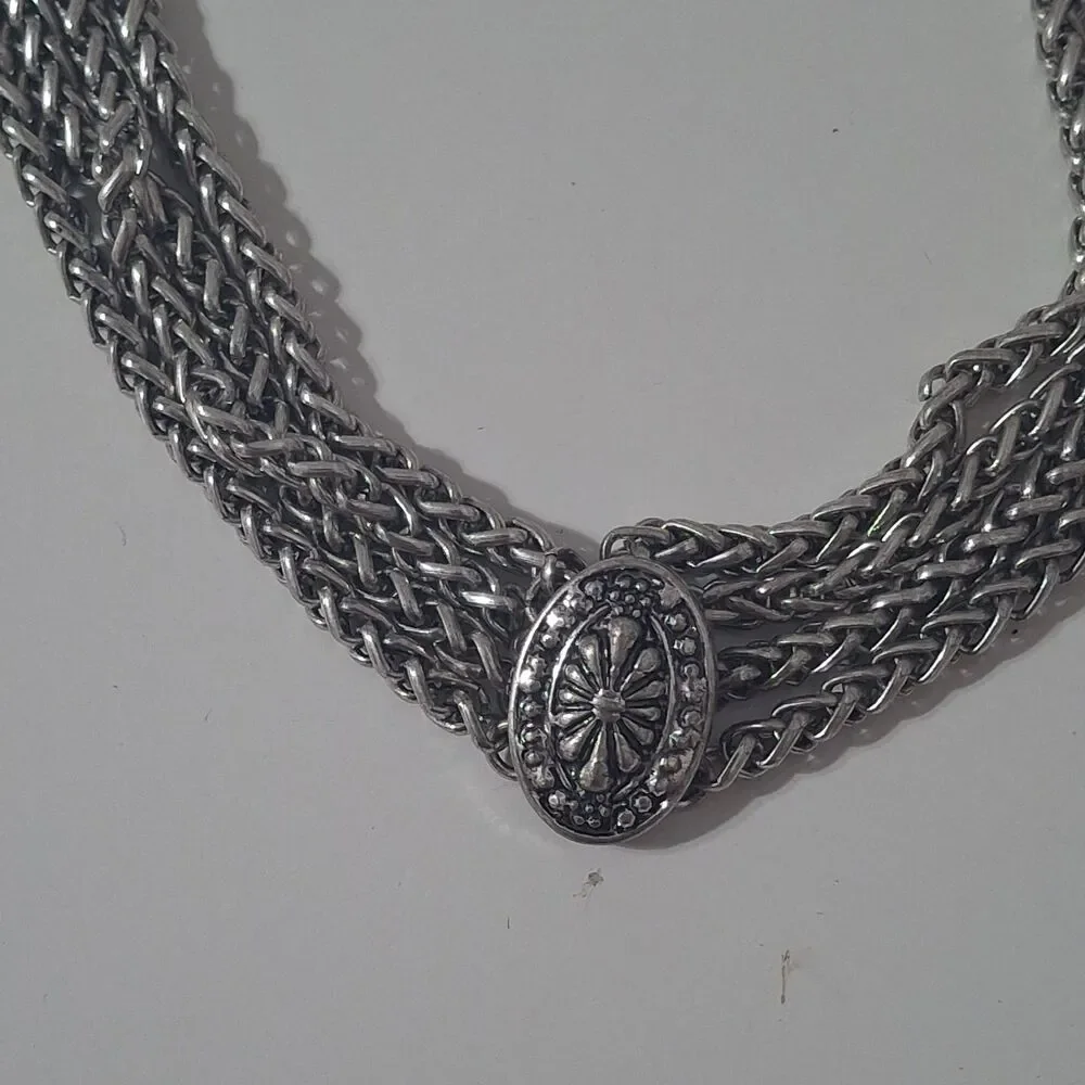 Long Silver Tone Chain Multi Layer Multi Strand Statement Necklace Adjustable